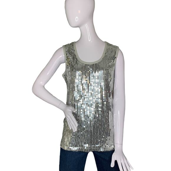 Denim 24/7 Tops - DENIM 24/7 Top Sequins Sleeveless Light Gray Size L